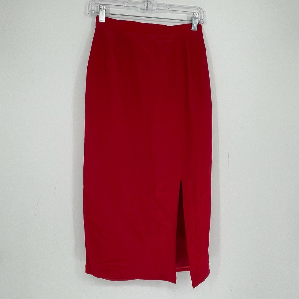 Adrianna Papell Women's Red Silk Evening Cocktail Front-Slit Midi Skirt Size 4